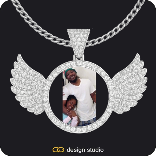 Custom Photo Pendant - Silver / Wings / Cuban (3mm)