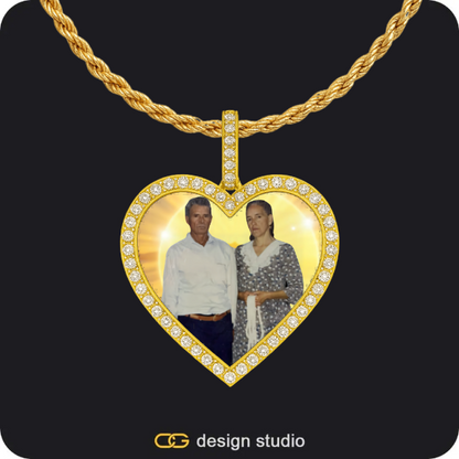 Custom Photo Pendant - Gold / Heart / Rope,Custom Photo Pendant - Gold / Heart / Rope