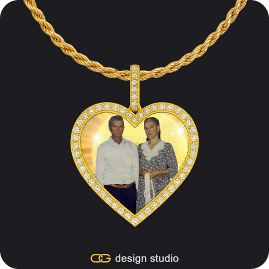 Custom Photo Pendant - Gold / Heart / Rope,Custom Photo Pendant - Gold / Heart / Rope