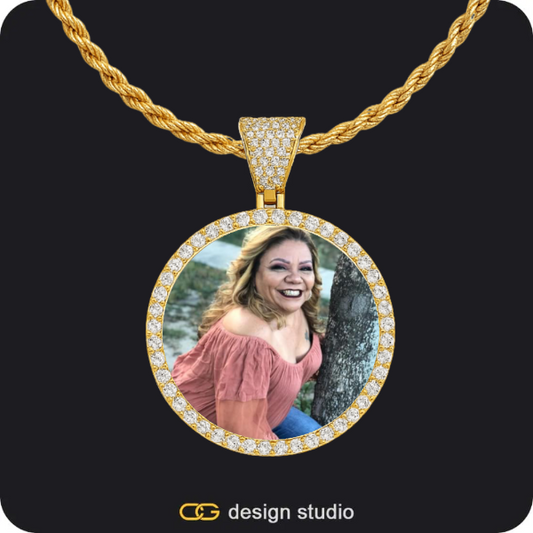 Custom Photo Pendant - Gold / Circle (3 cm) / Rope