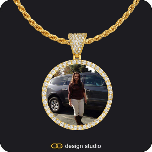 Custom Photo Pendant - Gold / Circle (3 cm) / Rope
