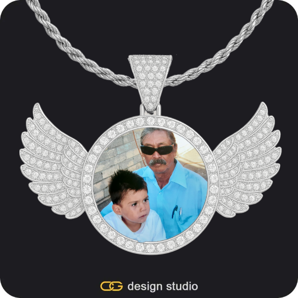 Clover Initial Necklace - Q / 16 inch,Custom Photo Pendant - Gold / Heart / Rope,Custom Photo Pendant - Silver / Wings / Rope