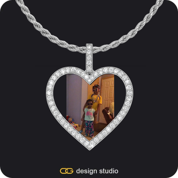 Custom Photo Pendant - Silver / Heart / Rope