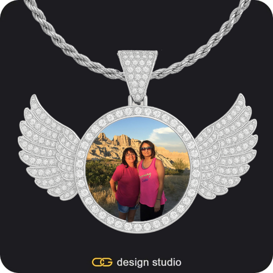 Custom Photo Pendant - Silver / Wings / Rope