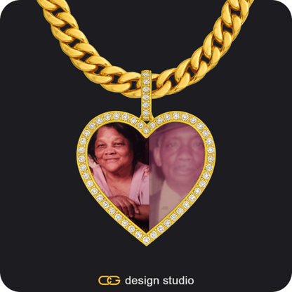 Custom Photo Pendant - Gold / Heart / Cuban (10mm),The Essential Name Bracelet