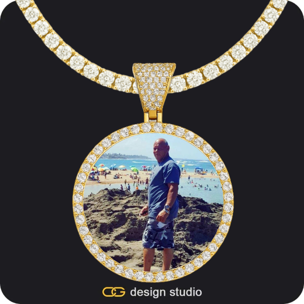 Grand victorian initial necklace - U / Silver,Custom Photo Pendant - Gold / Circle (4 cm) / Tennis