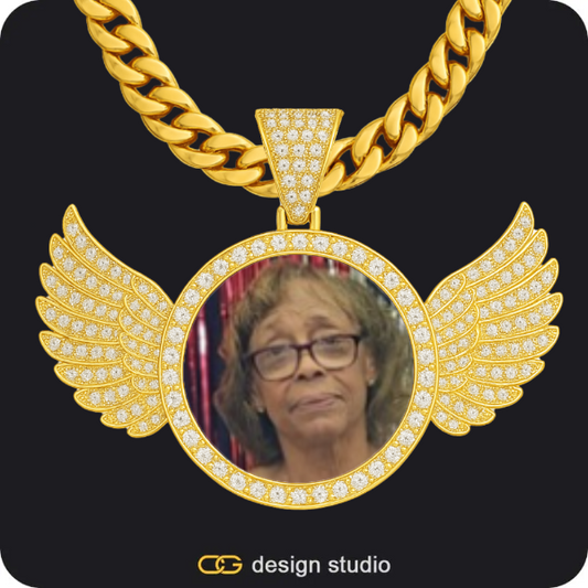 Custom Photo Pendant - Gold / Wings / Cuban (10mm)