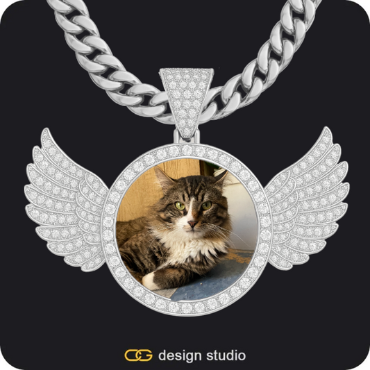 Custom Photo Pendant - Silver / Wings / Cuban (10mm)