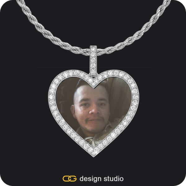 Custom Photo Pendant - Silver / Heart / Rope