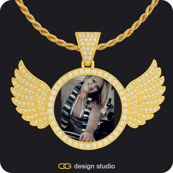 Custom Photo Pendant - Gold / Wings / Rope