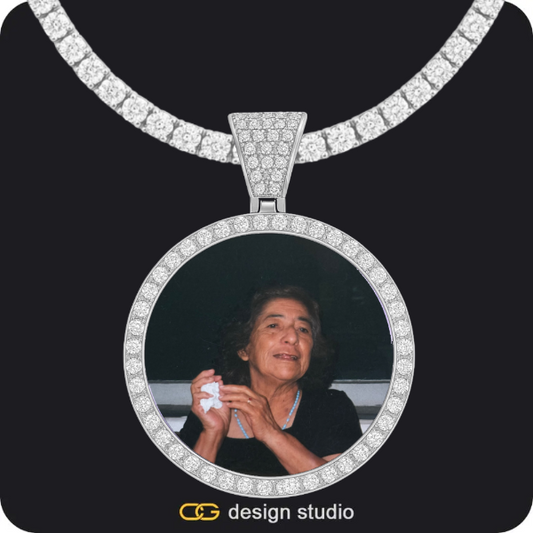 Hexagon initial necklace - Z,Custom Photo Pendant - Silver / Circle (4 cm) / Tennis