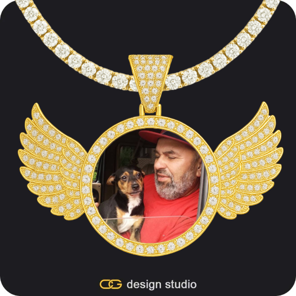 Custom Photo Pendant - Gold / Wings / Rope,Custom Photo Pendant - Gold / Wings / Tennis,Custom Photo Pendant - Gold / Wings / Tennis