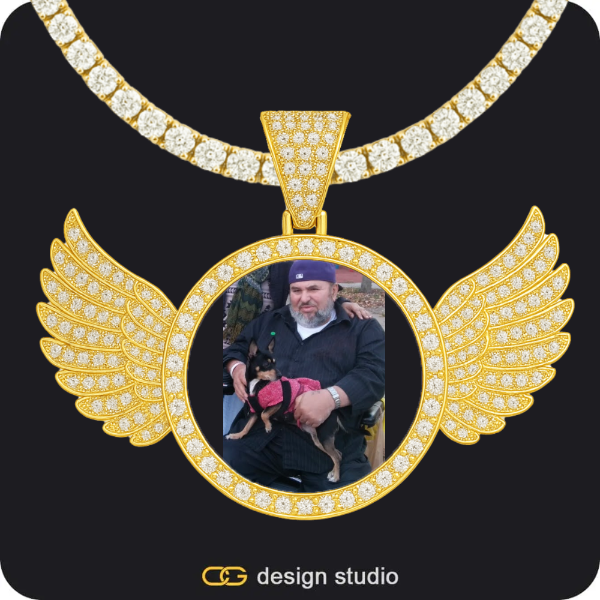 Custom Photo Pendant - Gold / Wings / Rope,Custom Photo Pendant - Gold / Wings / Tennis,Custom Photo Pendant - Gold / Wings / Tennis