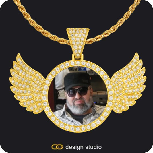 Custom Photo Pendant - Gold / Wings / Rope,Custom Photo Pendant - Gold / Wings / Tennis,Custom Photo Pendant - Gold / Wings / Tennis