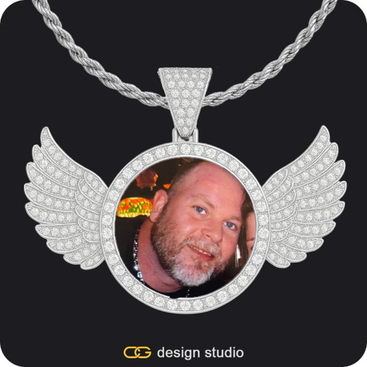 Custom Photo Pendant - Silver / Wings / Rope