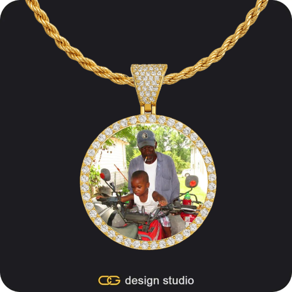 Rectangle Initial necklace - U,Custom Photo Pendant - Gold / Circle (3 cm) / Rope