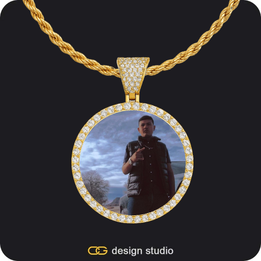 Custom Photo Pendant - Gold / Circle (3 cm) / Rope