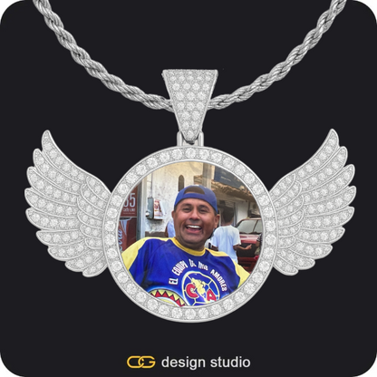 The Playmaker Name Necklace,Custom Photo Pendant - Silver / Wings / Rope