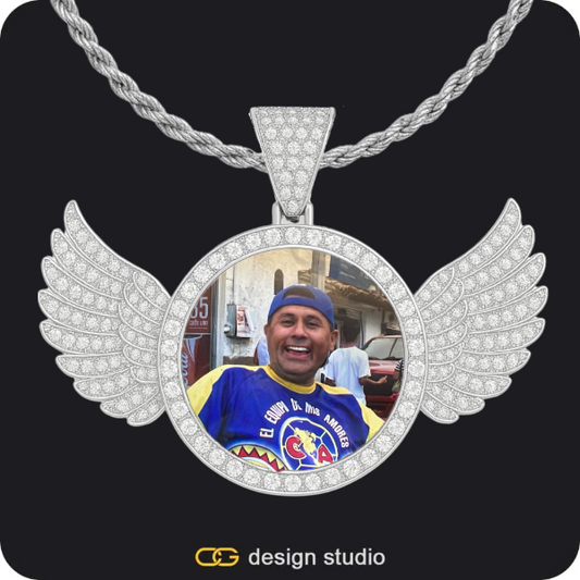 The Playmaker Name Necklace,Custom Photo Pendant - Silver / Wings / Rope
