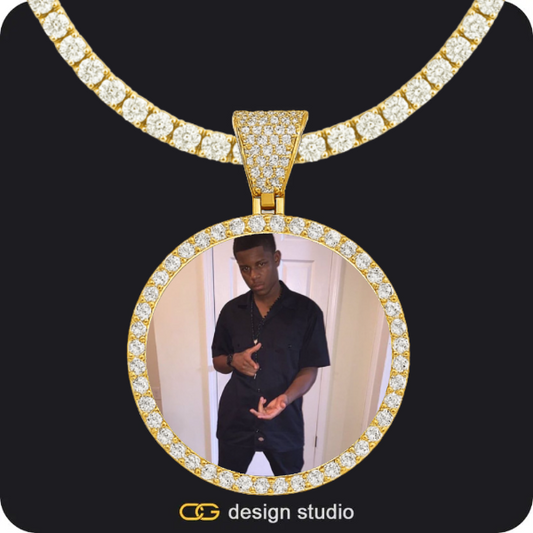 Custom Photo Pendant - Gold / Circle (4 cm) / Tennis