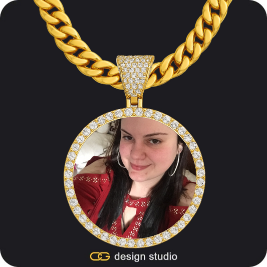 Custom Photo Pendant - Gold / Circle (4 cm) / Cuban (10mm)