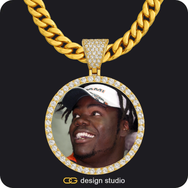 Hexagon initial necklace - Z,Custom Photo Pendant - Gold / Circle (4 cm) / Cuban (10mm)