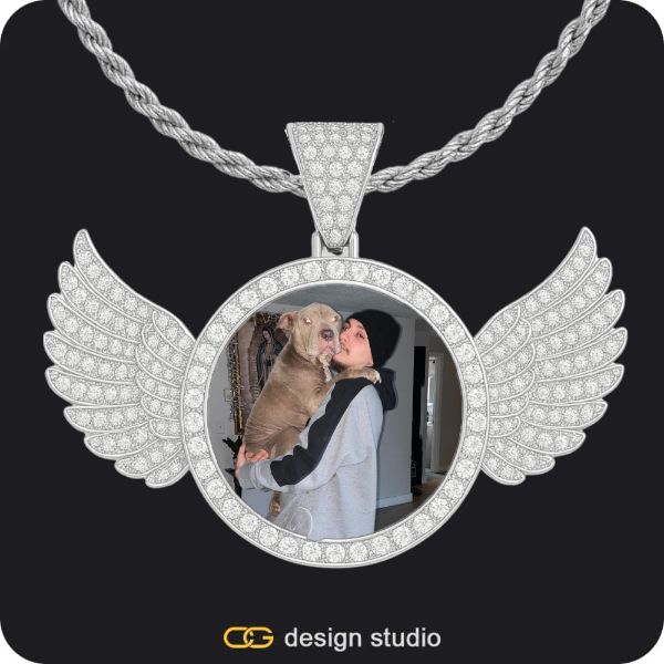 Custom Photo Pendant - Silver / Wings / Rope