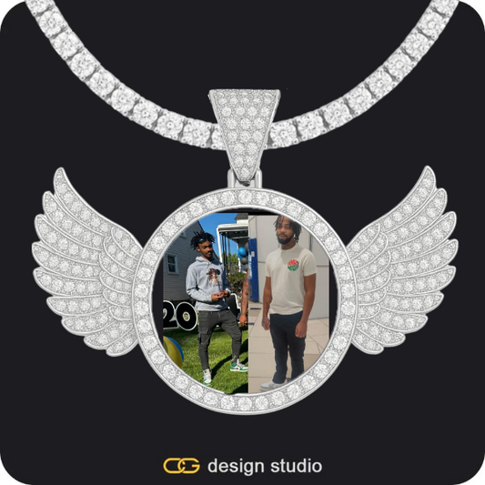 Custom Photo Pendant - Silver / Wings / Tennis