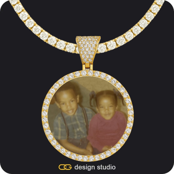 Custom Photo Pendant - Gold / Circle (4 cm) / Tennis