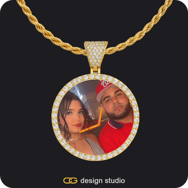 Custom Photo Pendant - Gold / Circle (3 cm) / Rope