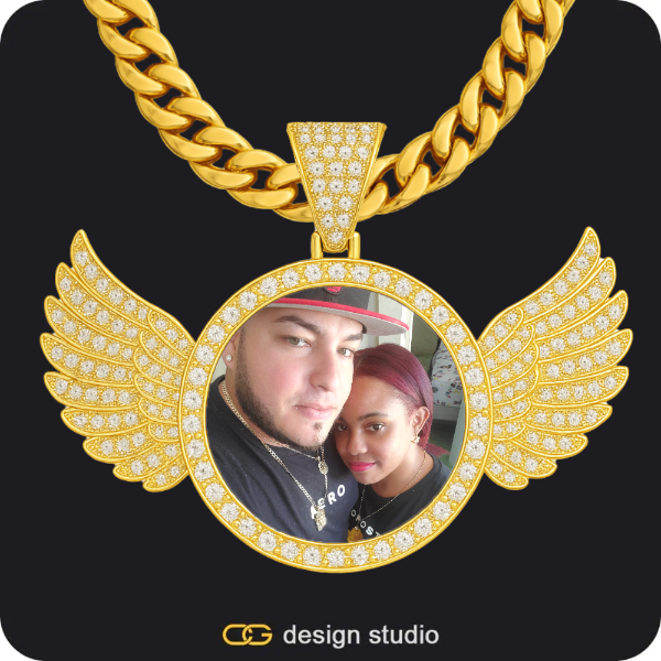 Custom Photo Pendant - Gold / Wings / Cuban (10mm)