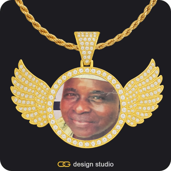 Custom Photo Pendant - Gold / Wings / Rope