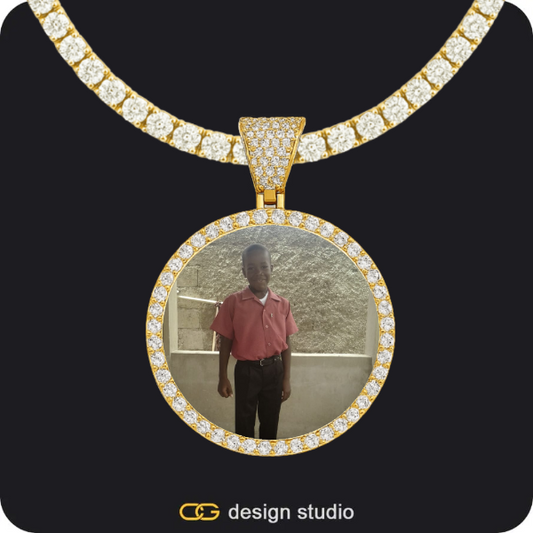 Custom Photo Pendant - Gold / Circle (3 cm) / Tennis