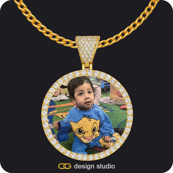 Hexagon initial necklace - Z,Custom Photo Pendant - Gold / Circle (4 cm) / Cuban (3mm)