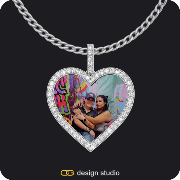 Butterfly initial necklace - I,Custom Photo Pendant - Silver / Heart / Cuban (3mm)