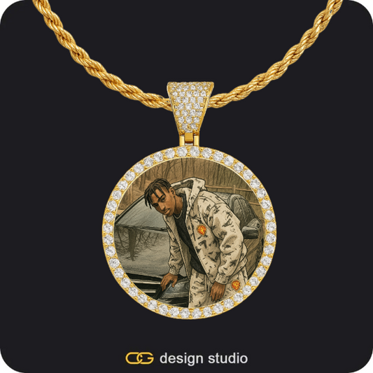 Custom Photo Pendant - Gold / Circle (3 cm) / Rope