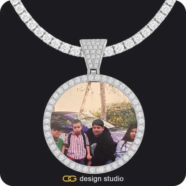 Custom Photo Pendant - Silver / Circle (4 cm) / Tennis