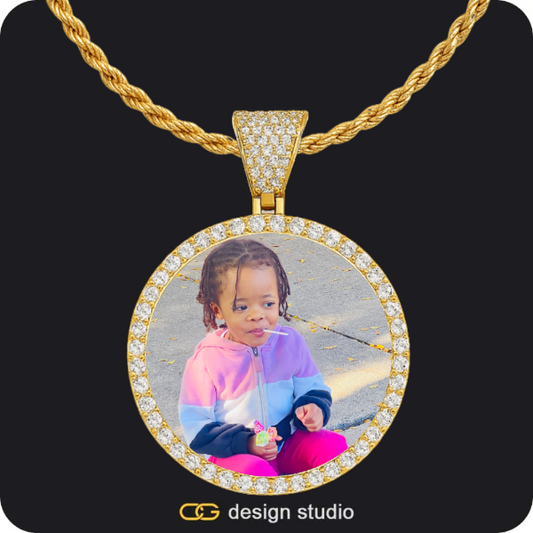 Custom Photo Pendant - Gold / Circle (4 cm) / Rope