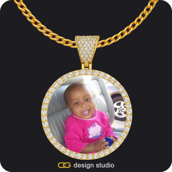 Custom Photo Pendant - Gold / Circle (4 cm) / Cuban (3mm)