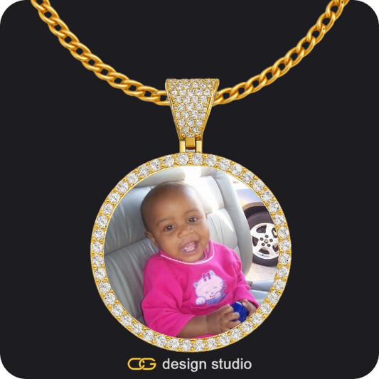 Custom Photo Pendant - Gold / Circle (4 cm) / Cuban (3mm)
