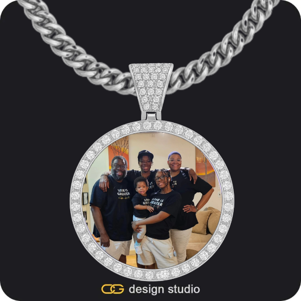 Butterfly initial necklace - G,Custom Photo Pendant - Silver / Circle (4 cm) / Cuban (5mm)