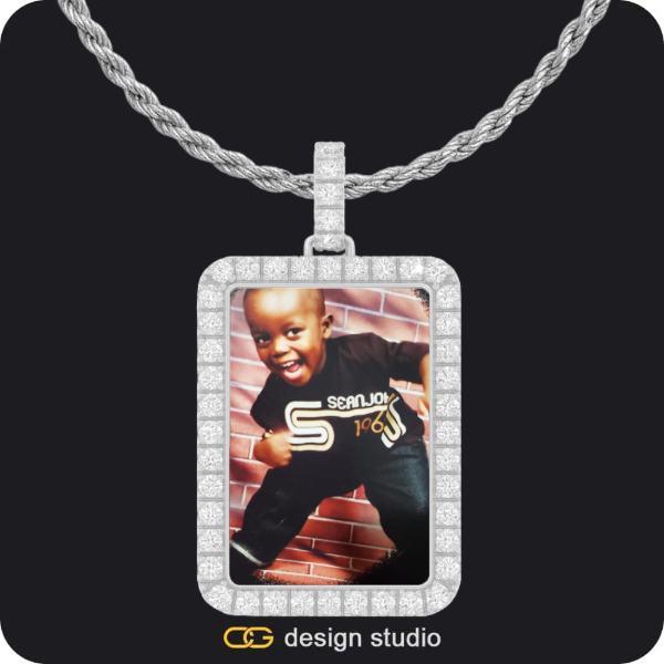 Custom Photo Pendant - Silver / Rectangle / Rope