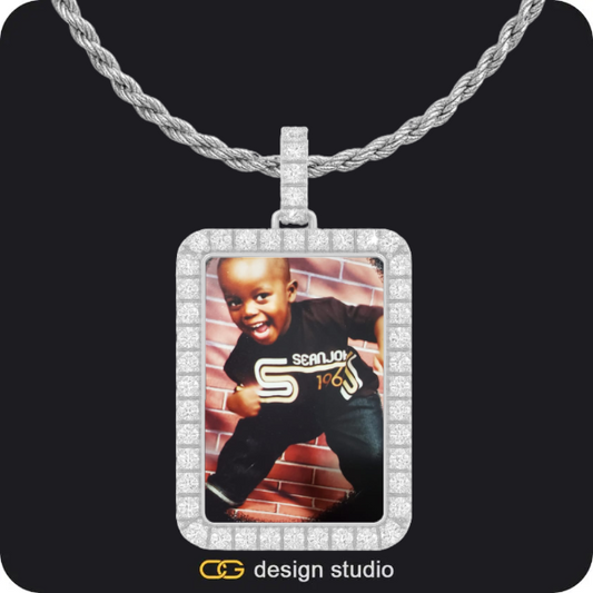 Custom Photo Pendant - Silver / Rectangle / Rope
