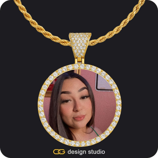 Custom Photo Pendant - Gold / Circle (4 cm) / Rope