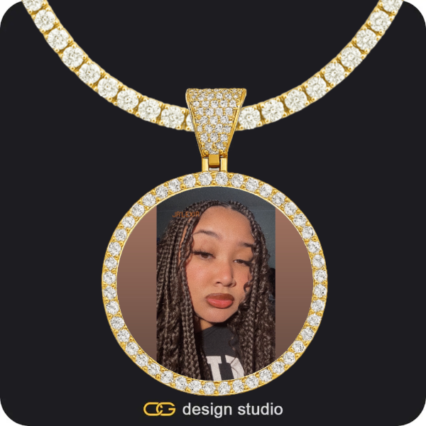 Custom Photo Pendant - Gold / Circle (4 cm) / Tennis