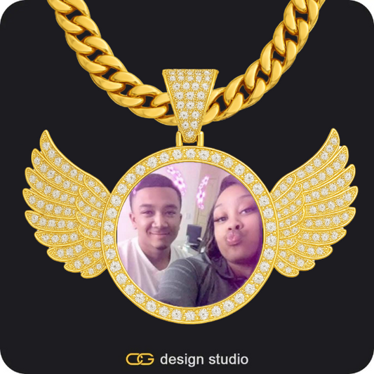 Custom Photo Pendant - Gold / Wings / Cuban (10mm)