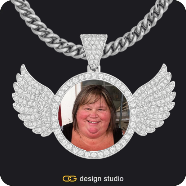 Custom Photo Pendant - Silver / Wings / Cuban (5mm)