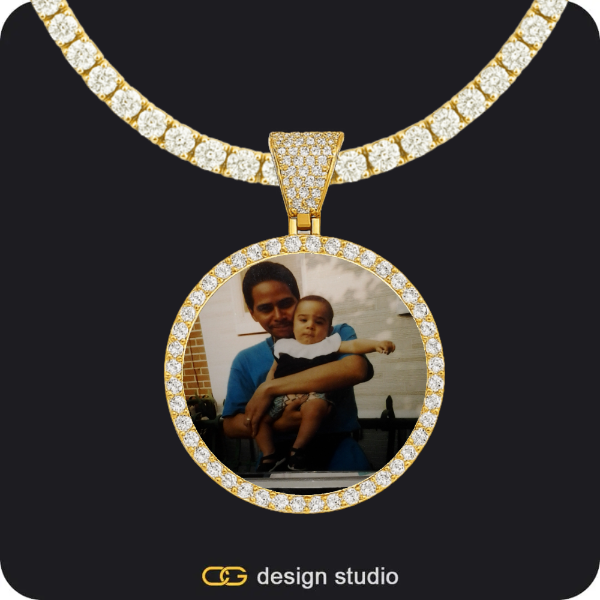 Custom Photo Pendant - Gold / Circle (3 cm) / Tennis