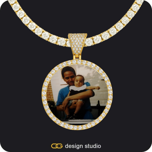 Custom Photo Pendant - Gold / Circle (3 cm) / Tennis