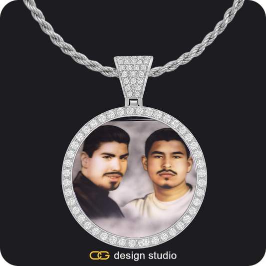 Custom Photo Pendant - Silver / Circle (4 cm) / Rope,Custom Photo Pendant - Silver / Heart / Rope